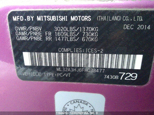 ML32A3HJ6FH038477 Mitsubishi MIRAGE DE