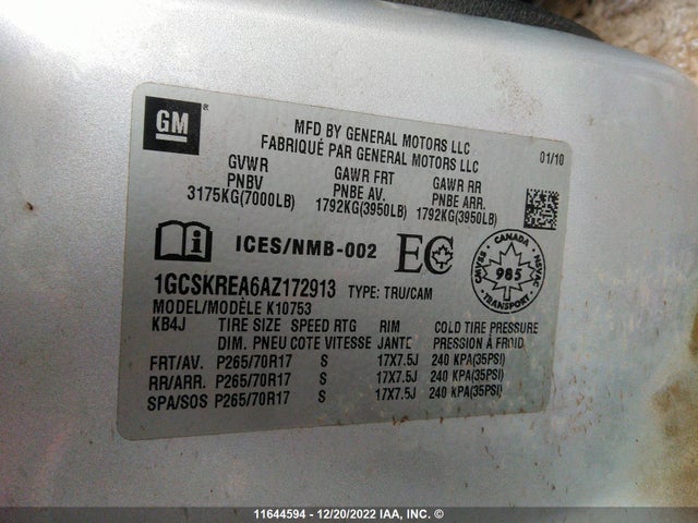 Chevrolet SILVERADO 1500 2010 1GCSKREA6AZ172913 Image 9