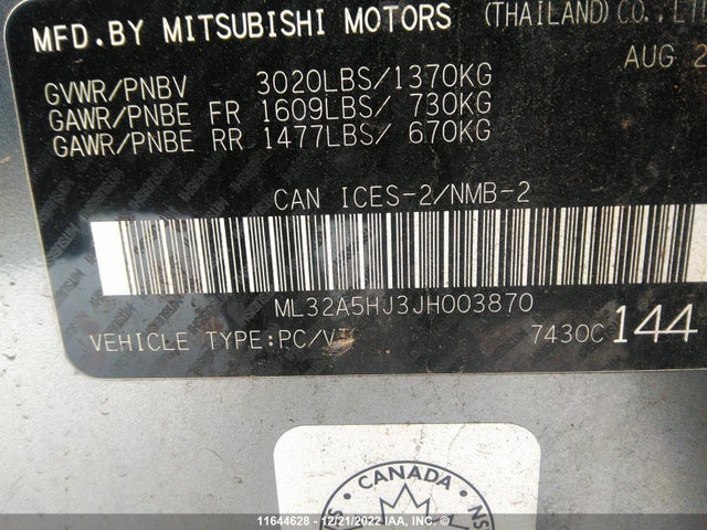 ML32A5HJ3JH003870 Mitsubishi Mirage