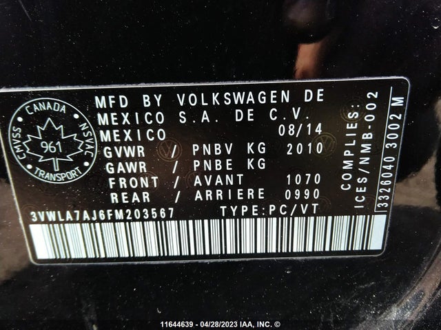 3VWLA7AJ6FM203567 Volkswagen JETTA TDI