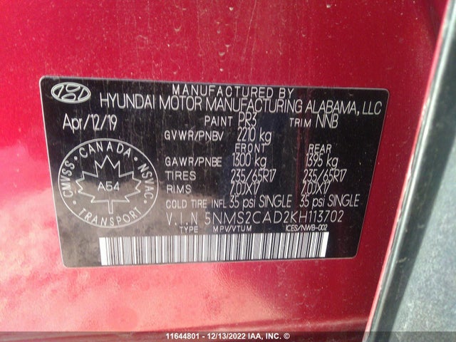 Hyundai Santa Fe Se 2019 5NMS2CAD2KH113702 Image 10