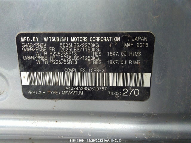 JA4JZ4AX6GZ610787 Mitsubishi OUTLANDER GT
