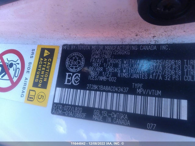 2T2BK1BA8AC043437 Lexus RX 350