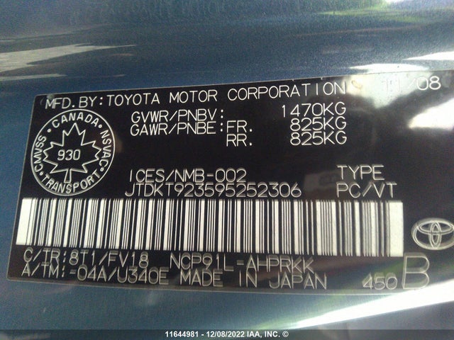 Toyota Yaris 2009 JTDKT923595252306 Image 10