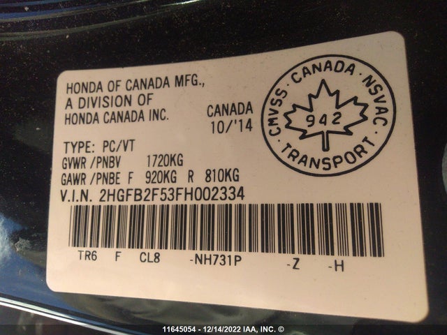 Honda Civic Lx 2015 2HGFB2F53FH002334 Image 10