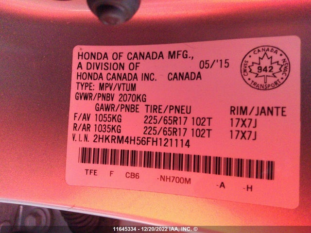 Honda CR-V EX 2015 2HKRM4H56FH121114 Image 10