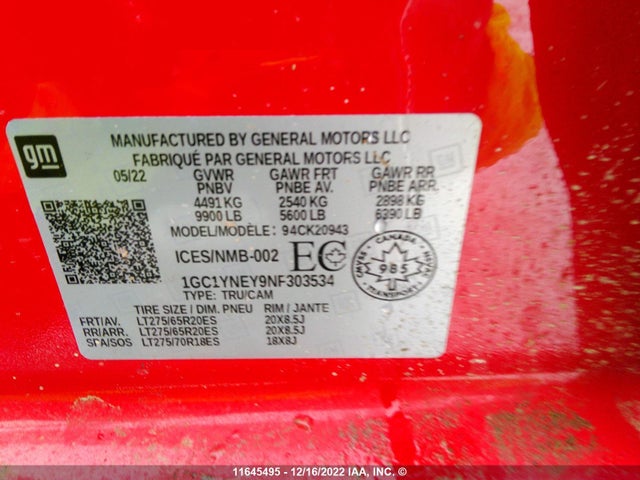 Chevrolet Silverado 2022 1GC1YNEY9NF303534 Image 9