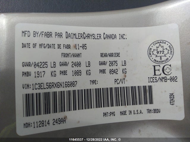 1C3EL56RX6N166087 Chrysler Sebring Touring