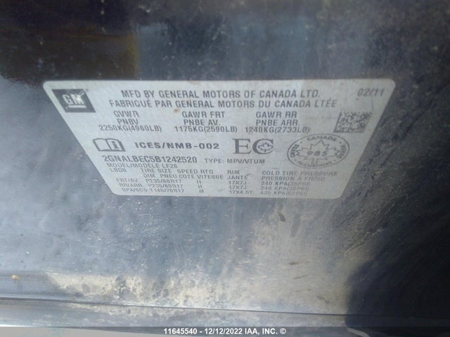 Chevrolet EQUINOX 2011 2GNALBEC5B1242520 Image 10
