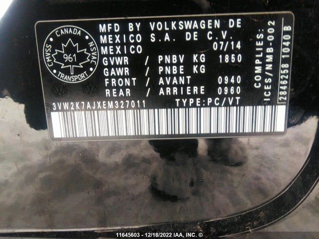 Volkswagen JETTA S 2014 3VW2K7AJXEM327011 Image 9