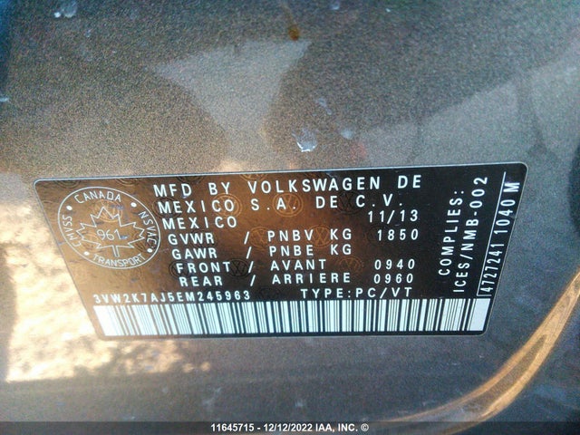 Volkswagen JETTA S 2014 3VW2K7AJ5EM245963 Image 10