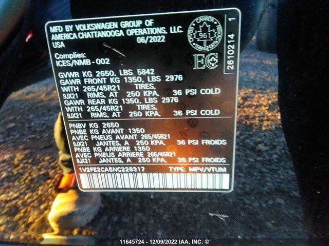 Volkswagen Atlas Cross Sport Se 2022 1V2FE2CA5NC228317 Image 10
