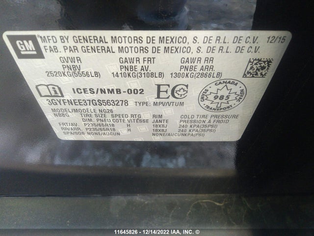 3GYFNEE37GS563278 Cadillac SRX