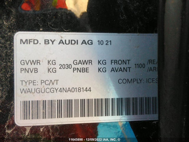 WAUGUCGY4NA018144 Audi A3 PREMIUM