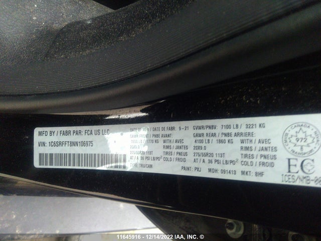 1C6SRFFT8NN106975 RAM 1500 Big Horn/lone Star