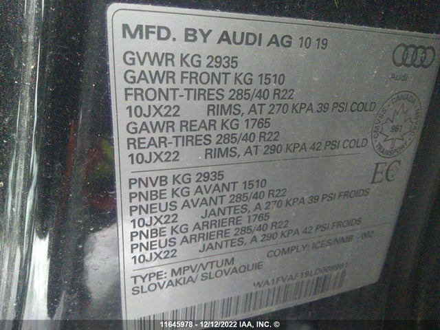 WA1FVAF19LD008901 Audi Q8 Prestige S-line