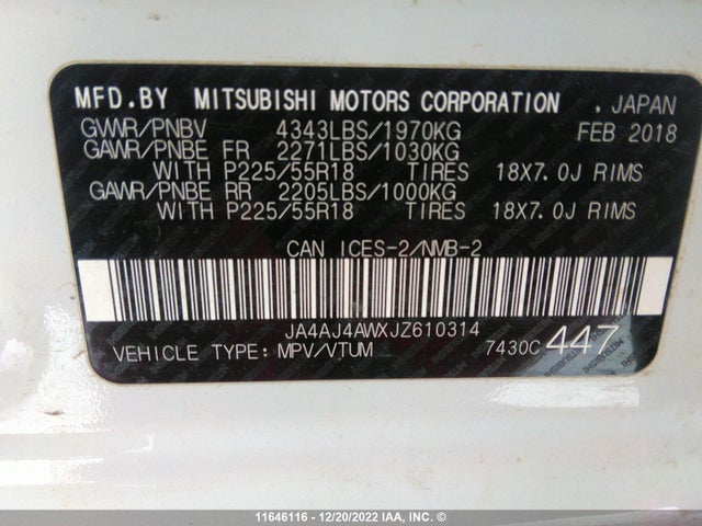 JA4AJ4AWXJZ610314 Mitsubishi Rvr Se Limited/gt