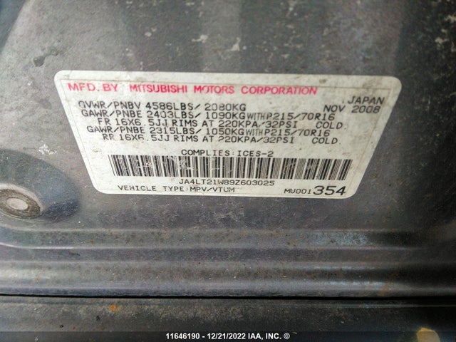 JA4LT21W89Z603025 Mitsubishi Outlander
