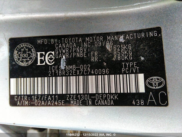 Toyota COROLLA CE/LE/S 2007 2T1BR32EX7C740096 Image 10