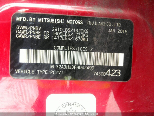 ML32A3HJ3FH042499 Mitsubishi MIRAGE DE