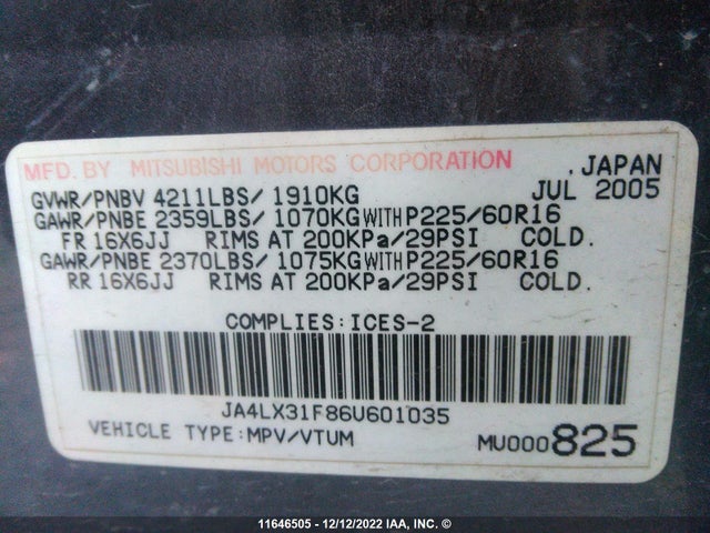 JA4LX31F86U601035 Mitsubishi Outlander