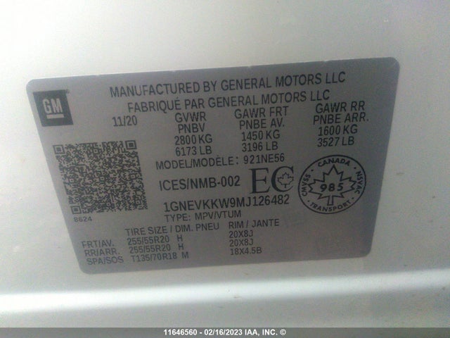 Chevrolet Traverse Premier 2021 1GNEVKKW9MJ126482 Image 9
