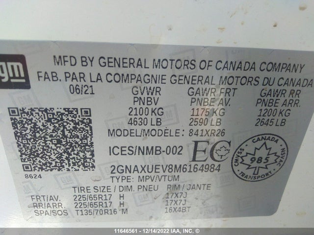 Chevrolet EQUINOX LT 2021 2GNAXUEV8M6164984 Image 9