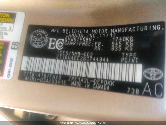 Toyota Corolla S/le 2011 2T1BU4EE2BC744944 Image 11