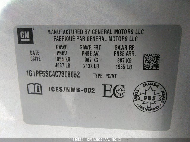 Chevrolet CRUZE LT 2012 1G1PF5SC4C7308052 Image 11