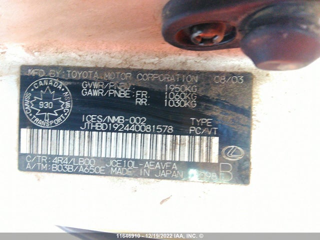 JTHBD192440081578 Lexus IS 300