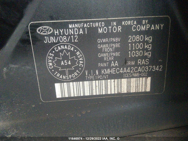 Hyundai SONATA HYBRID 2012 KMHEC4A42CA037342 Image 10