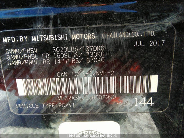 ML32A3HJ2JH002990 Mitsubishi MIRAGE ES