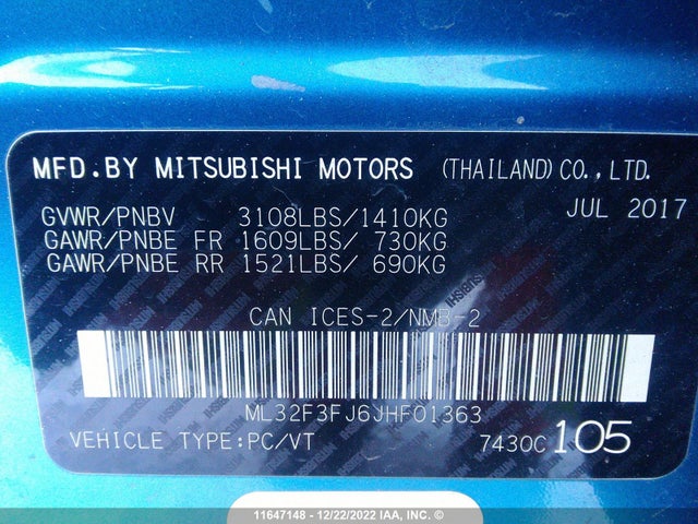 ML32F3FJ6JHF01363 Mitsubishi Mirage G4 Es
