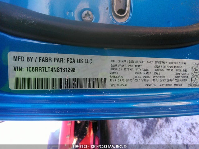 1C6RR7LT4NS131298 RAM 1500 Classic Slt