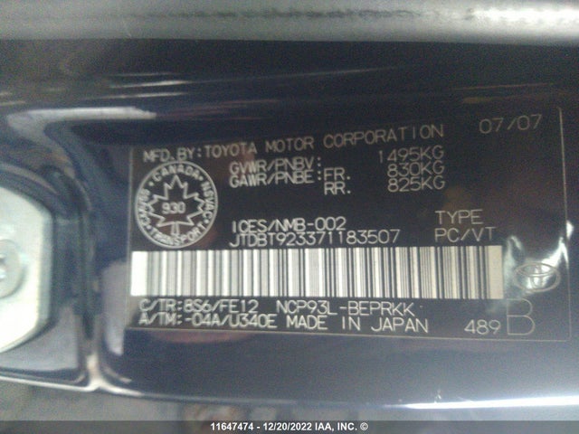 Toyota Yaris 2007 JTDBT923371183507 Image 11