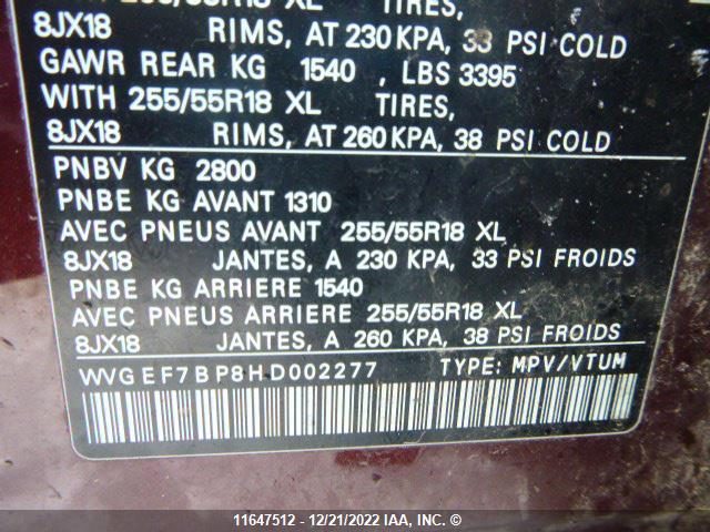 WVGEF7BP8HD002277 Volkswagen Touareg