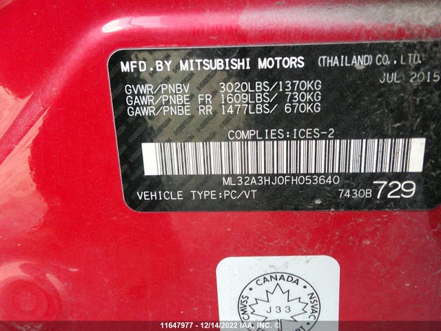 ML32A3HJ0FH053640 Mitsubishi MIRAGE DE