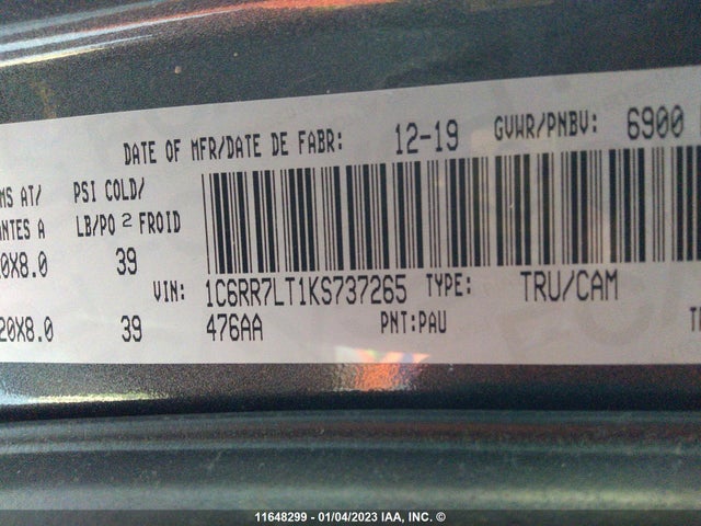 1C6RR7LT1KS737265 RAM 1500 Classic Slt