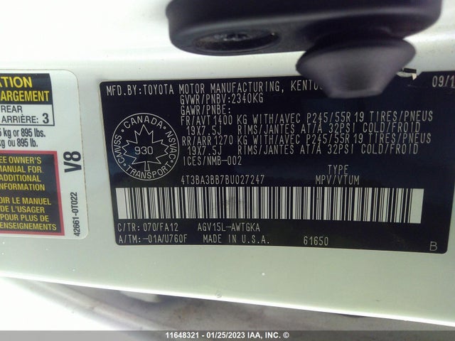 Toyota Venza 2011 4T3BA3BB7BU027247 Image 9