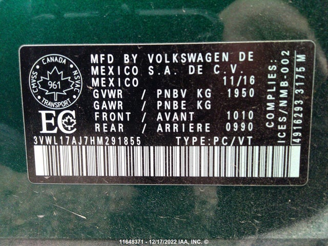 3VWL17AJ7HM291855 Volkswagen Jetta Sel/sel Premium