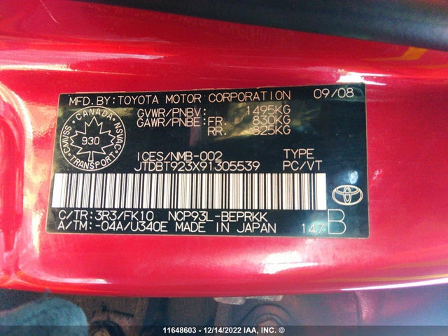 Toyota Yaris 2009 JTDBT923X91305539 Image 10