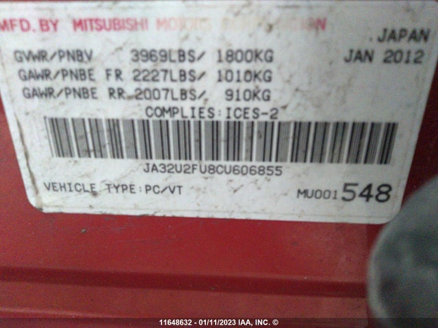 JA32U2FU8CU606855 Mitsubishi Lancer Es/es Sport