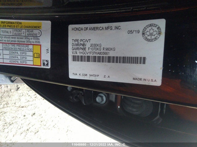 Honda Accord 2019 1HGCV1F37KA805661 Image 11