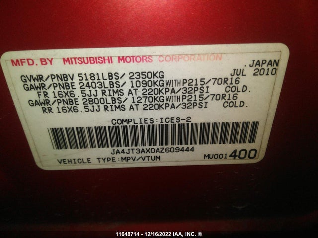 JA4JT3AX0AZ609444 Mitsubishi Outlander Xls