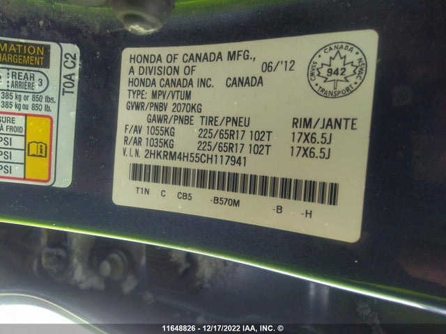 Honda CR-V EX 2012 2HKRM4H55CH117941 Image 10
