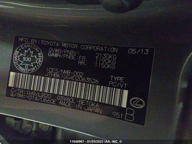 JTHBK1GG4D2063526 Lexus ES 350