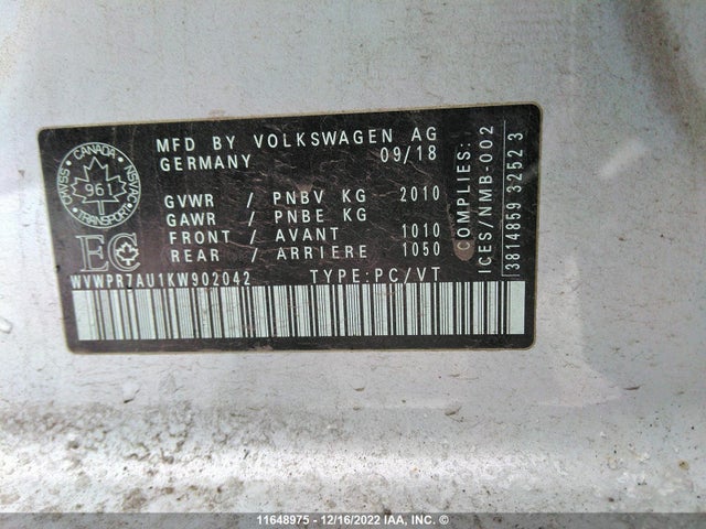 WVWPR7AU1KW902042 Volkswagen E-golf Sel Premium