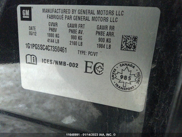 Chevrolet Cruze 2012 1G1PG5SC4C7350461 Image 11