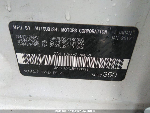 JA32U2FU8HU603994 Mitsubishi LANCER ES