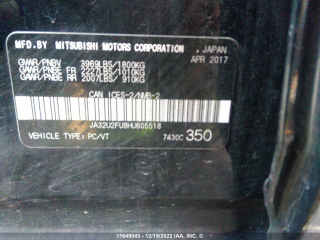 JA32U2FU8HU605518 Mitsubishi LANCER ES